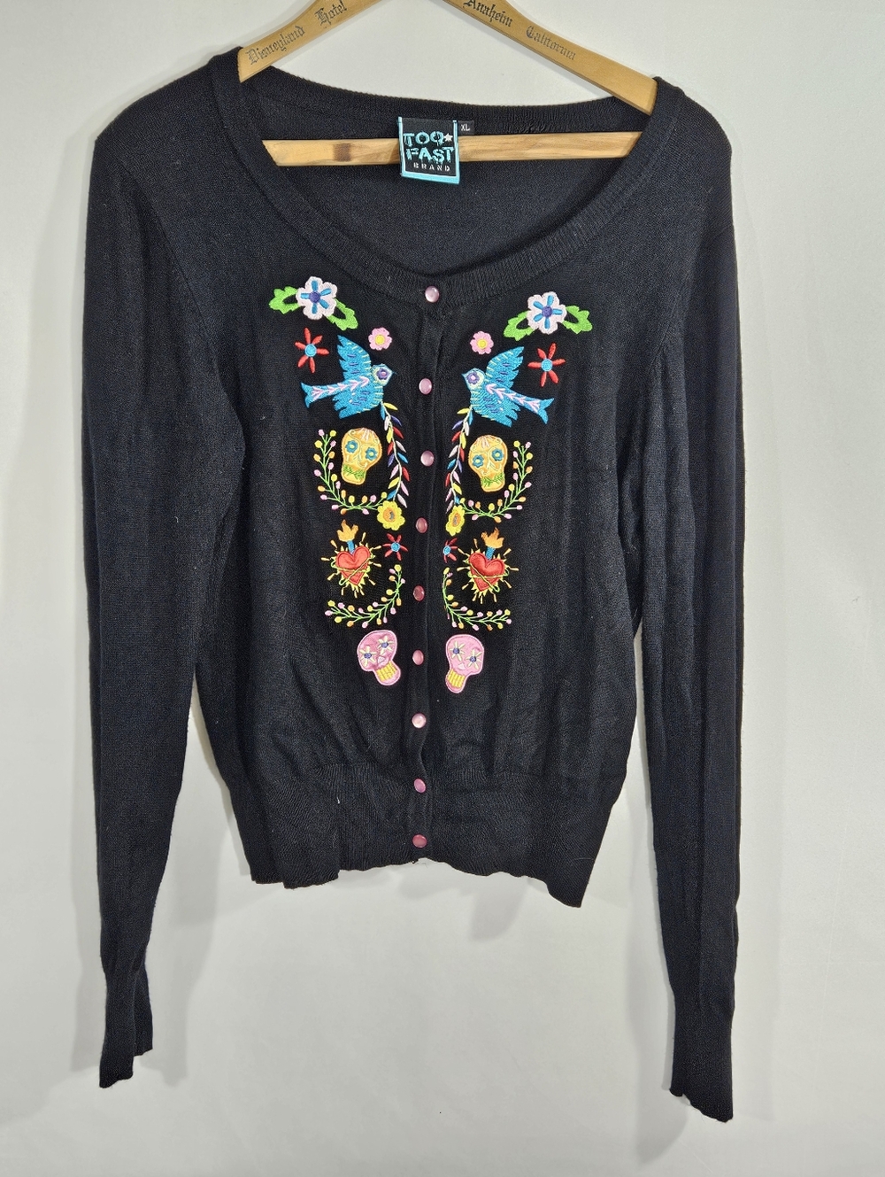 Too Fast Brand Embroidered Day Of The Dead Cardigan